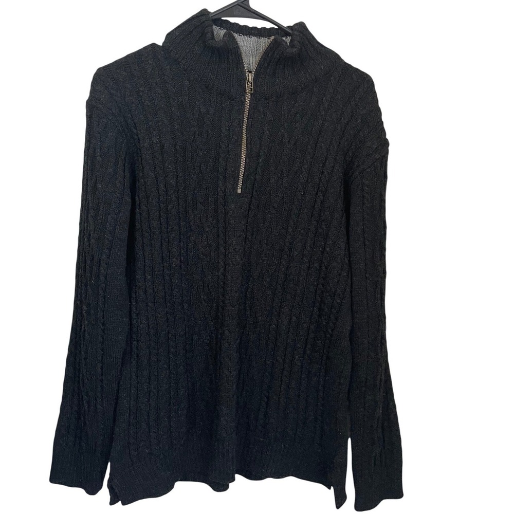 Peregrine 100% New Wool Quarter Zip Cable Knit Fisherman Sweater XL Black Gray